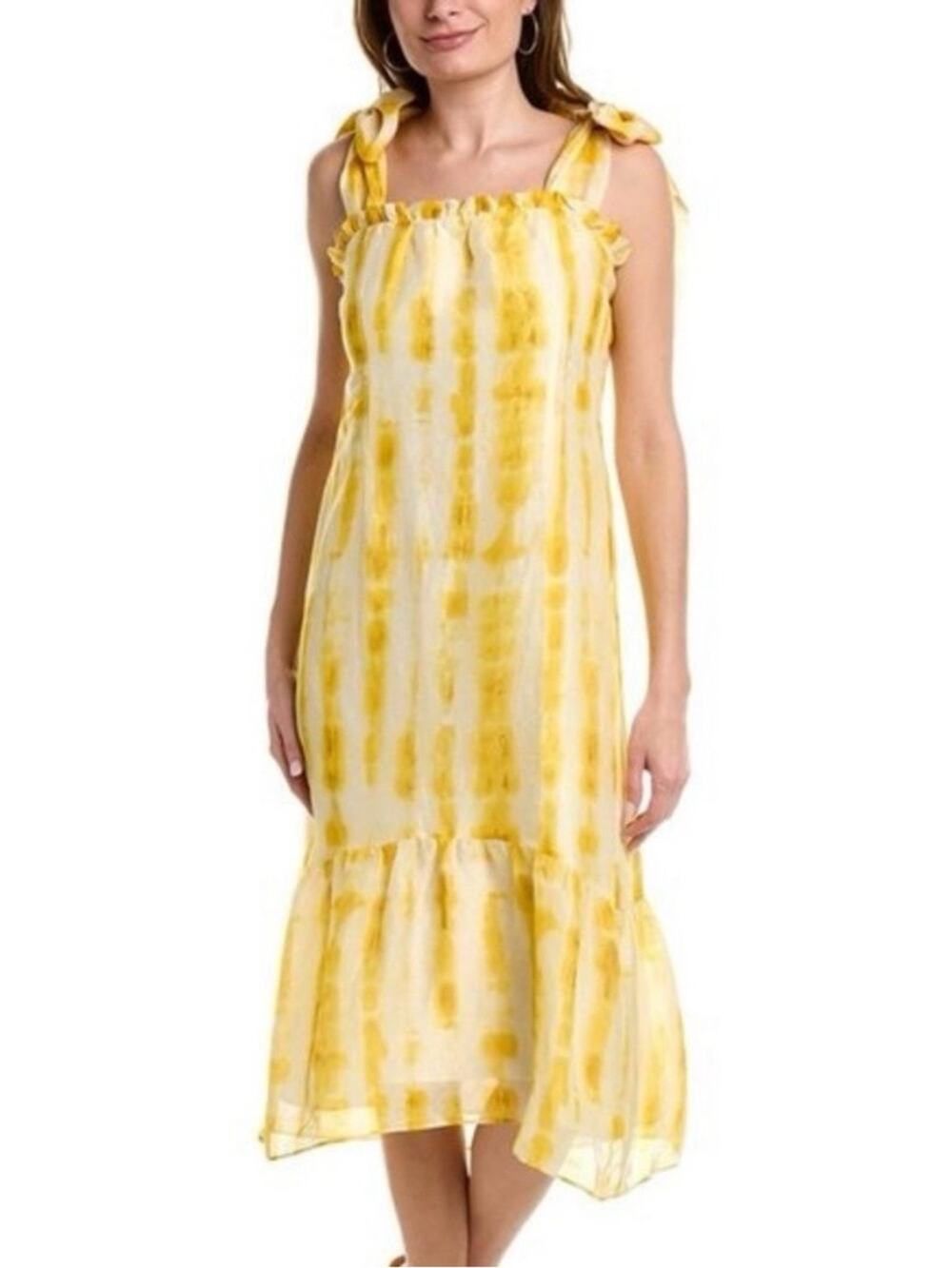 Marie Oliver Maya Dress in Lemon Dye Linen + Silk women's size XS yellow + cream